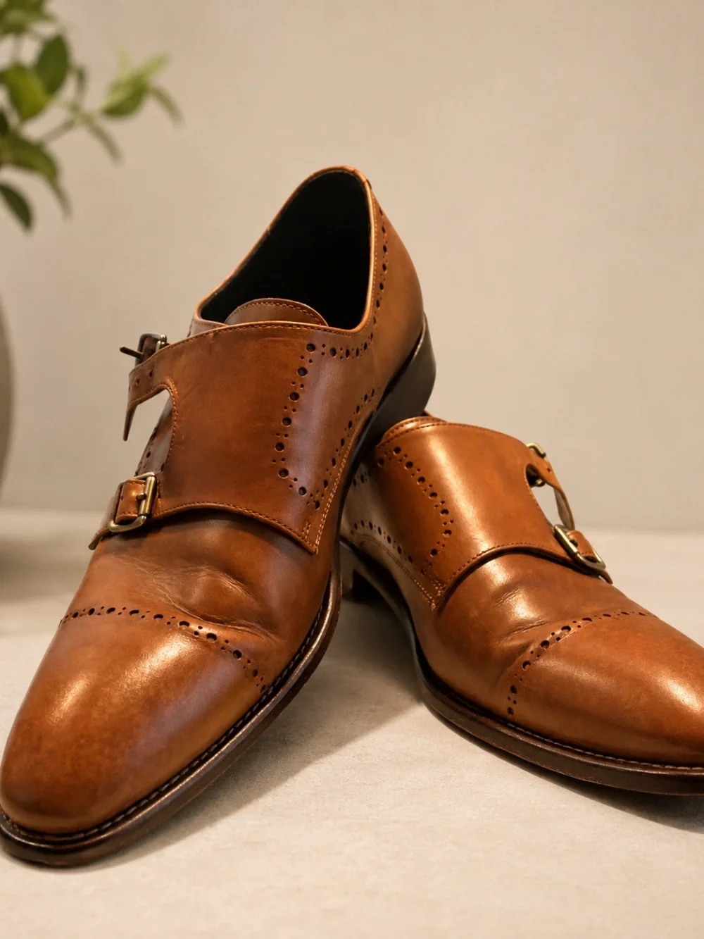 Johnston & Murphy Tan Double Monk Strap Brogue Oxfords